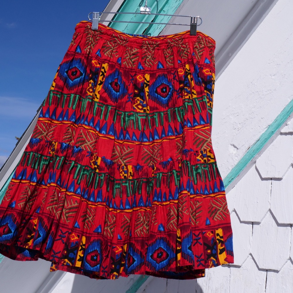 90s southwest‎ print crinkle pleated cotton western skirt - Picture 8 of 8